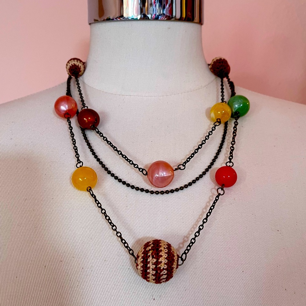 Vintage Colorful Crochet Beaded Summer Festival Beach Boho Tropical Necklace